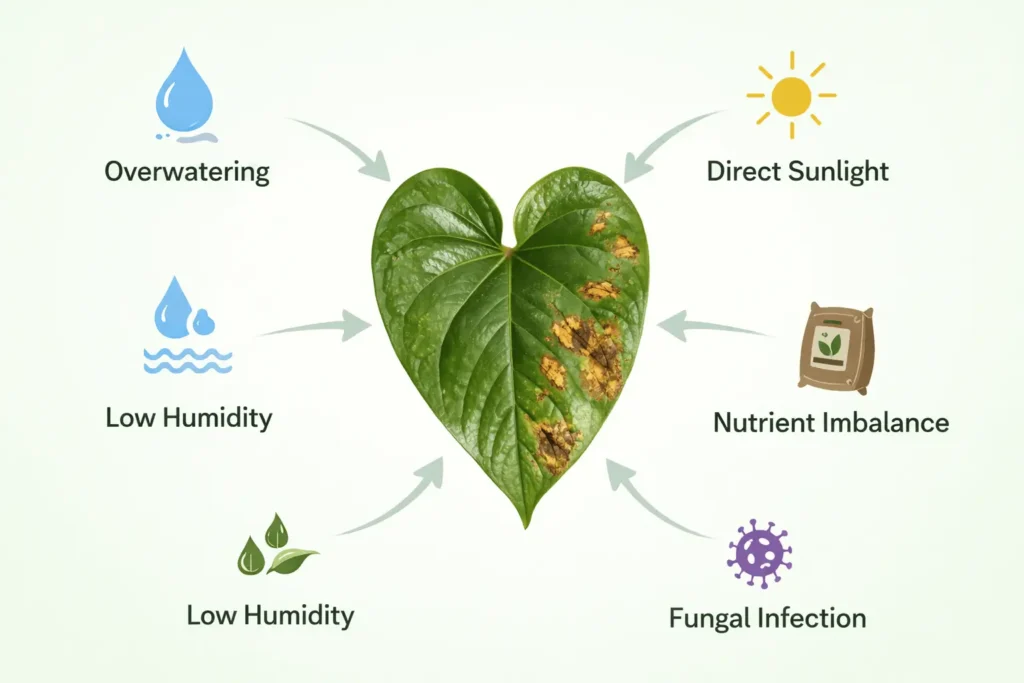 brown spots on anthurium leaves