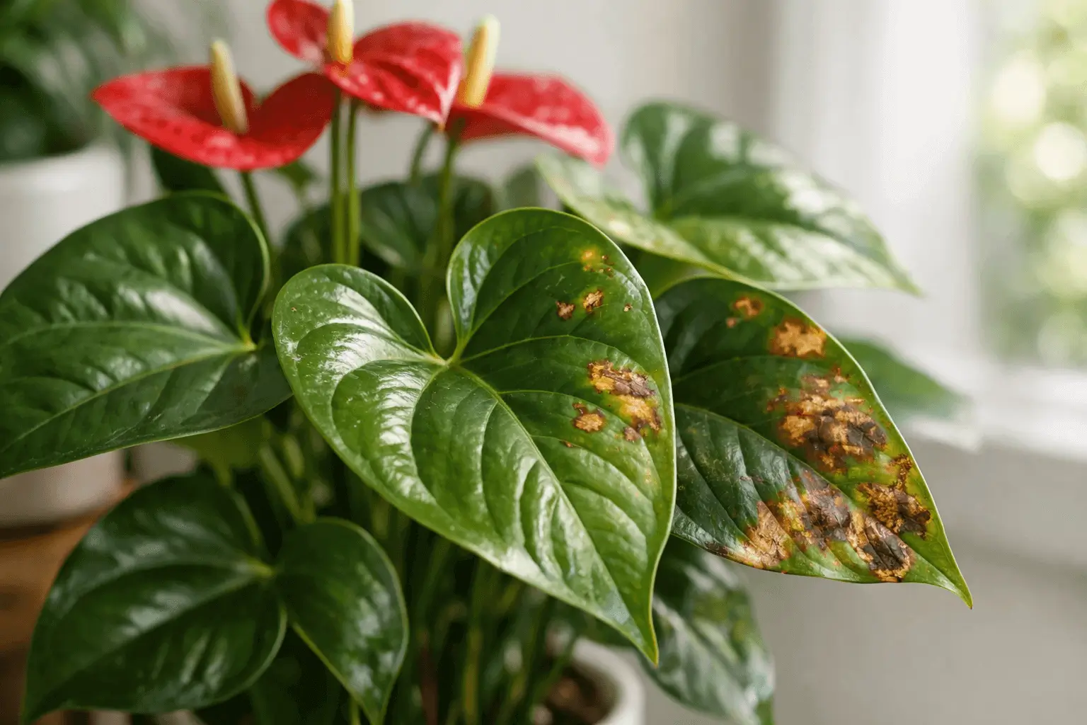 brown spots on anthurium leaves