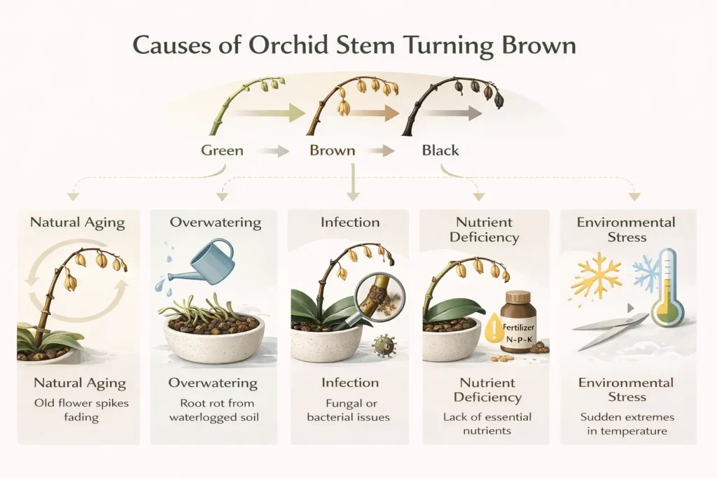 orchid stem turning Brown