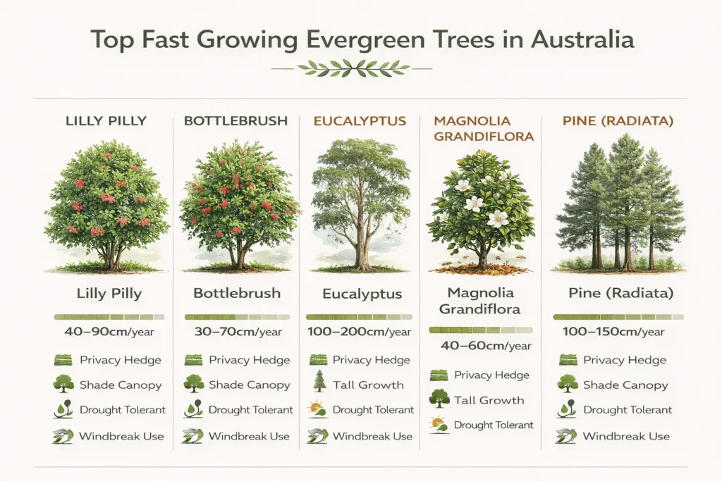 fast growing evergreen trees australia