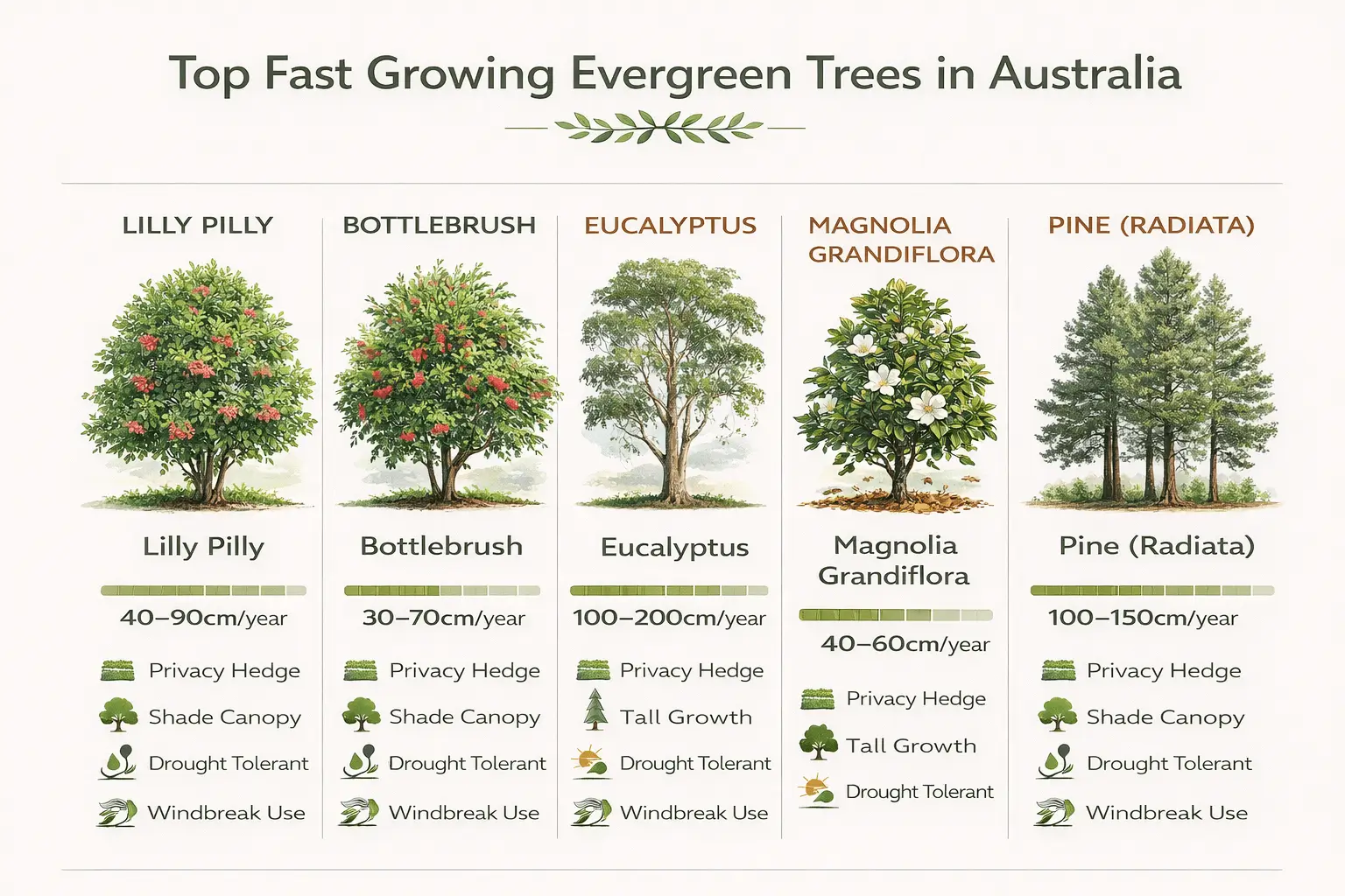 fast growing evergreen trees australia